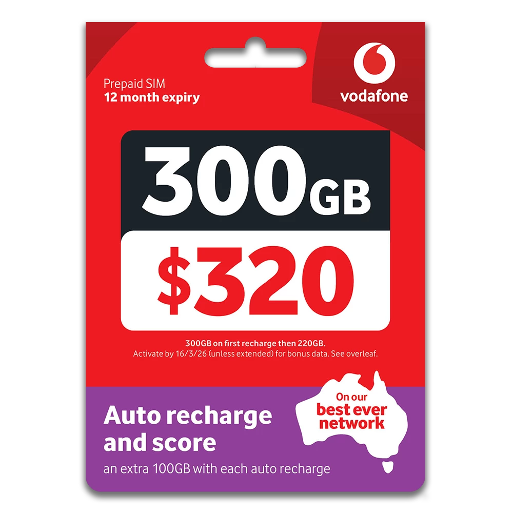 Vodafone $320 Prepaid SIM — 12 Months | Max Data | 5G Ready