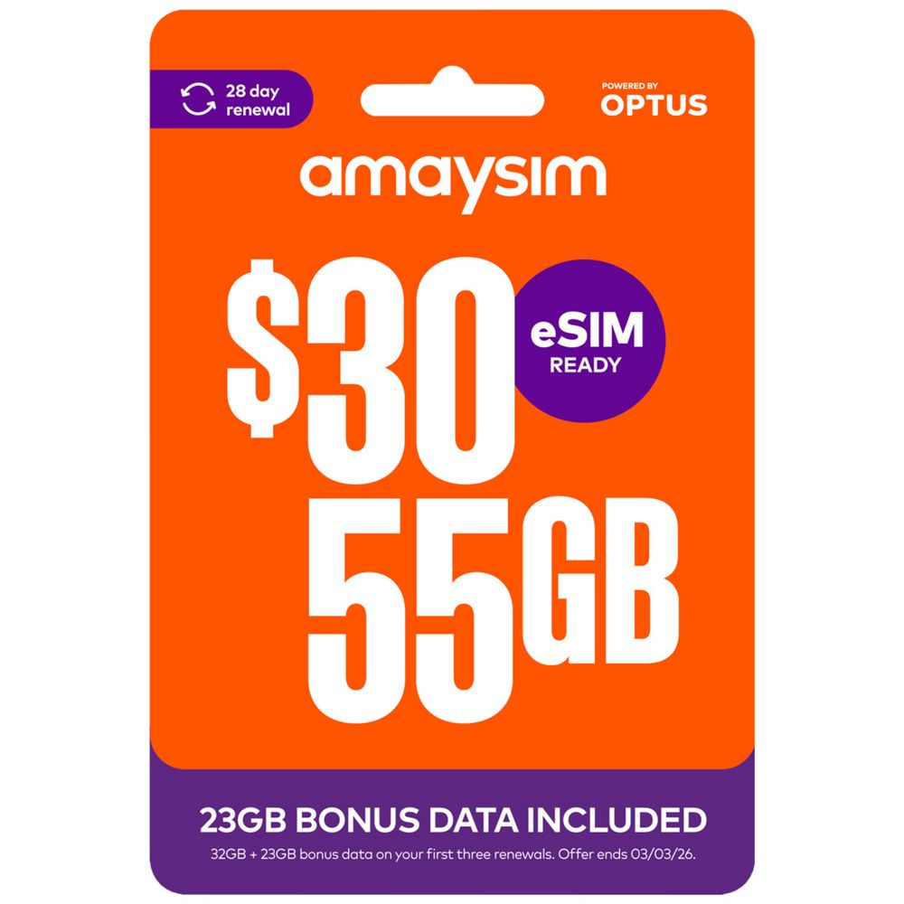 amaysim $30 Starter Pack — 55GB | 28 Days | Unlimited International