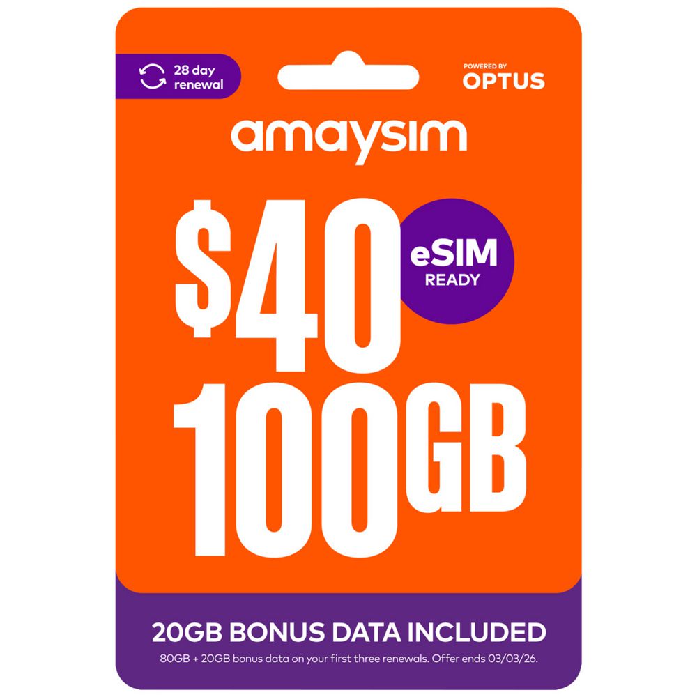 amaysim $40 Starter Pack — 100GB | 28 Days | Unlimited International